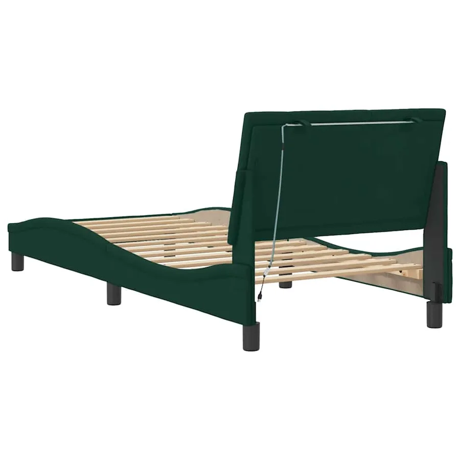 Cadre de lit avec LED sans matelas Hanko vert foncé 90x200 cm velours - 8