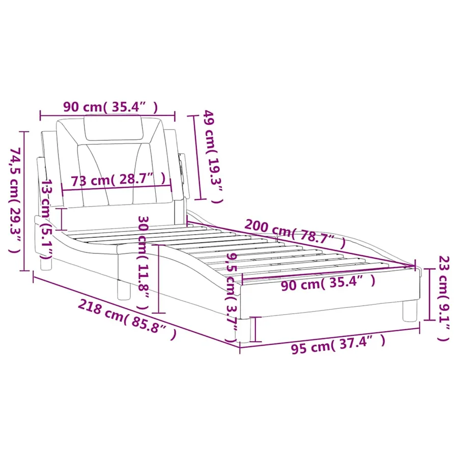 Cadre de lit Viana sans matelas blanc et noir 90x200 cm similicuir - 13