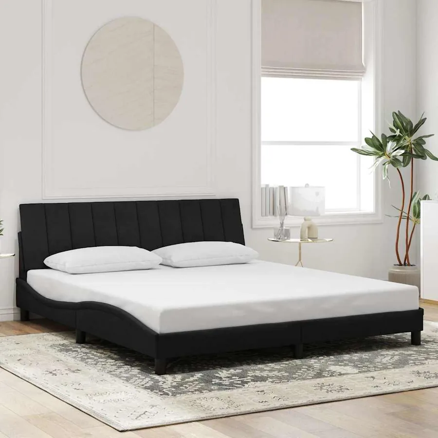 Cadre de lit sans matelas Hanko noir 180x200 cm velours