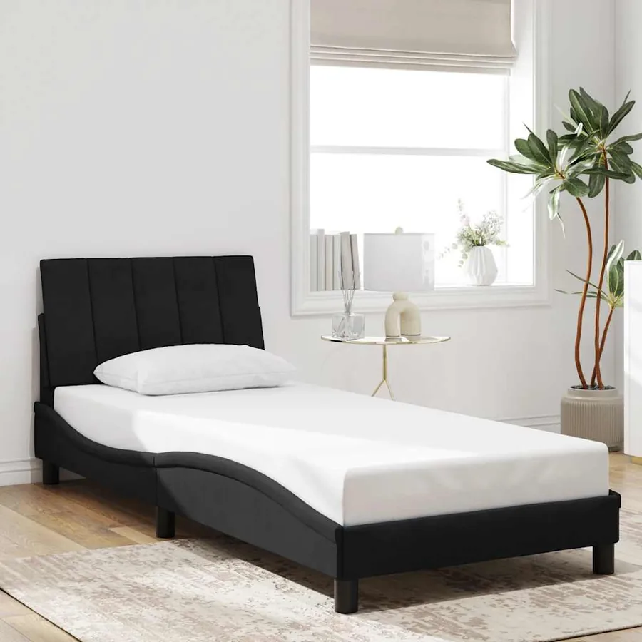 Cadre de lit sans matelas Hanko noir 90x190 cm velours