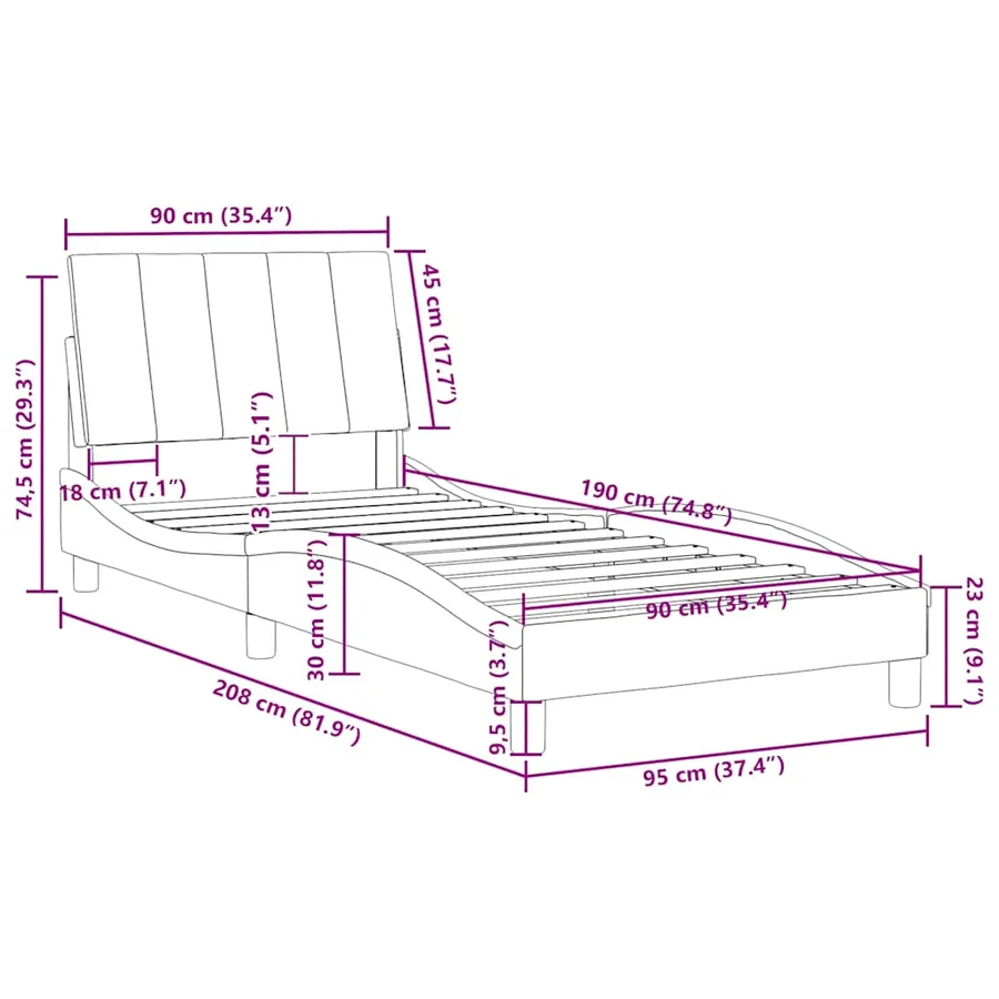 Cadre de lit sans matelas Hanko noir 90x190 cm velours - 12