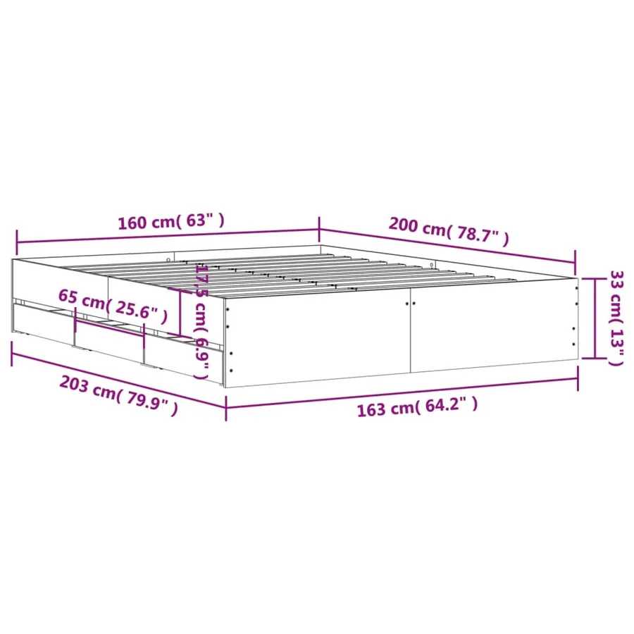 Cadre de lit avec tiroirs sans matelas gris béton 160x200 cm - 11