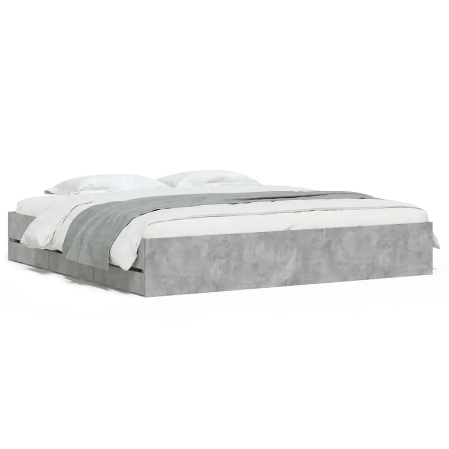 Cadre de lit avec tiroirs sans matelas gris béton 160x200 cm - 2