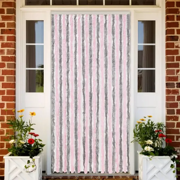 Rideau anti-mouches gris argenté et rose 90x200 cm chenille