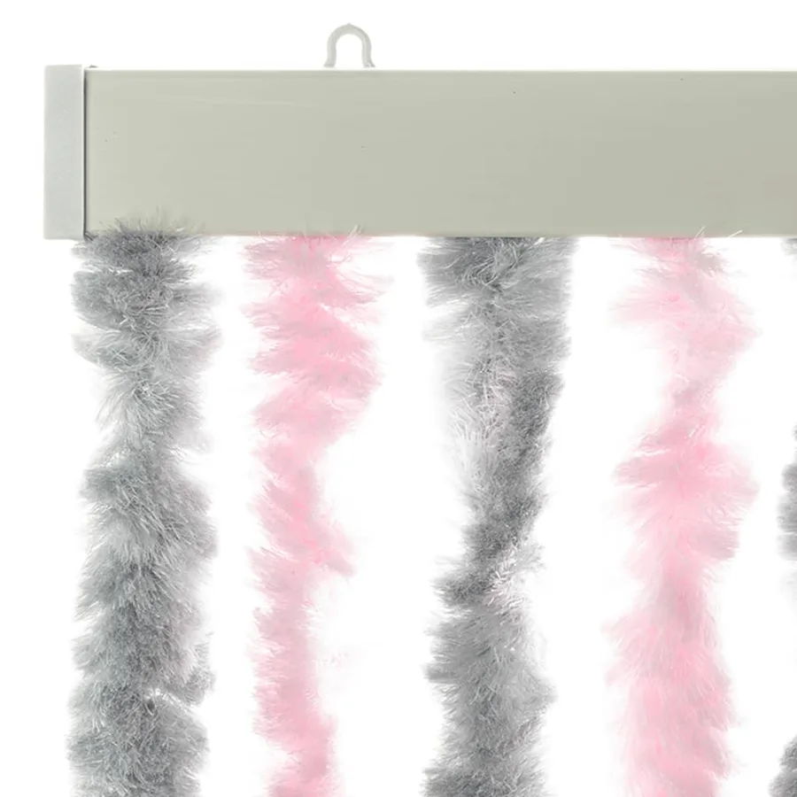 Rideau anti-mouches gris argenté et rose 90x200 cm chenille - 4