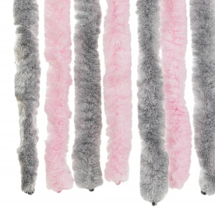 Rideau anti-mouches gris argenté et rose 90x200 cm chenille - 6
