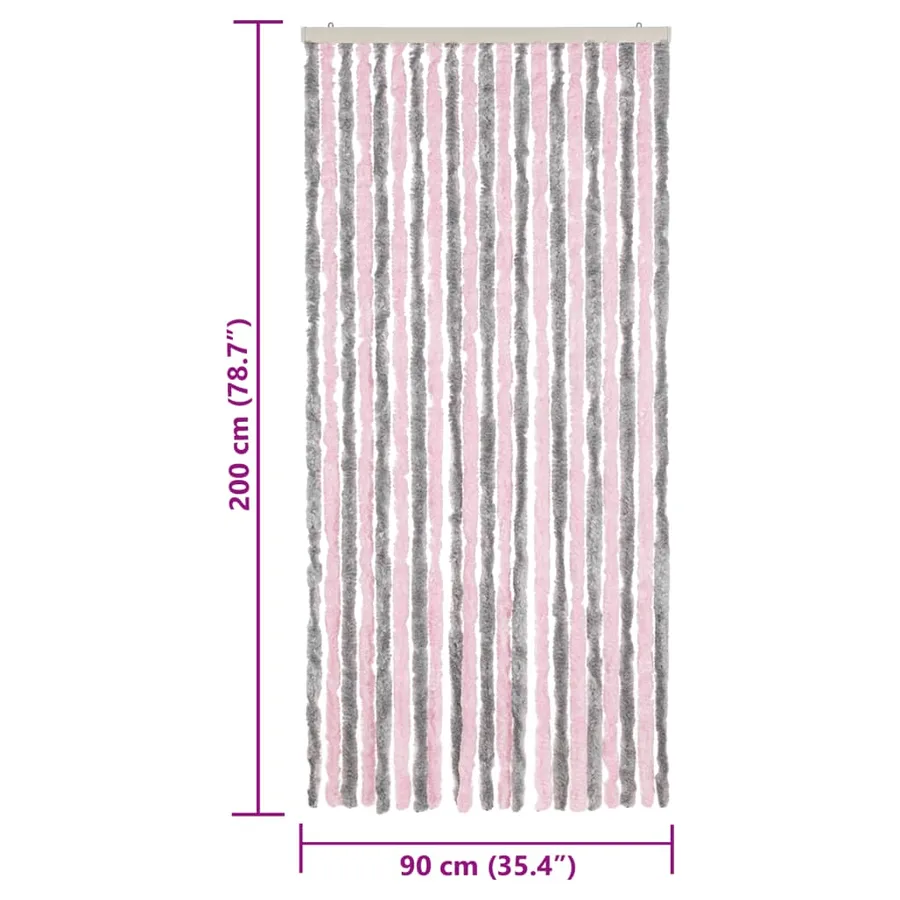 Rideau anti-mouches gris argenté et rose 90x200 cm chenille - 7