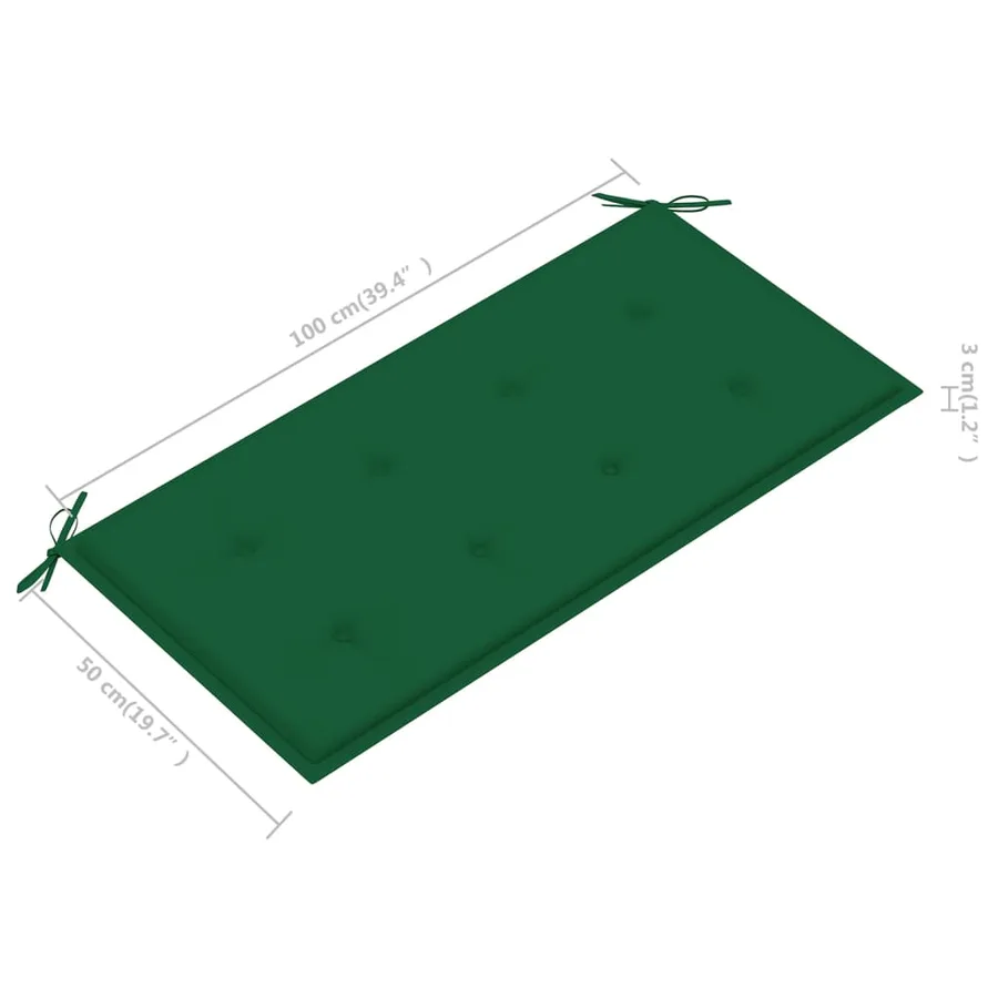 Banc de jardin avec coussin vert 112 cm Bois de teck massif - 9
