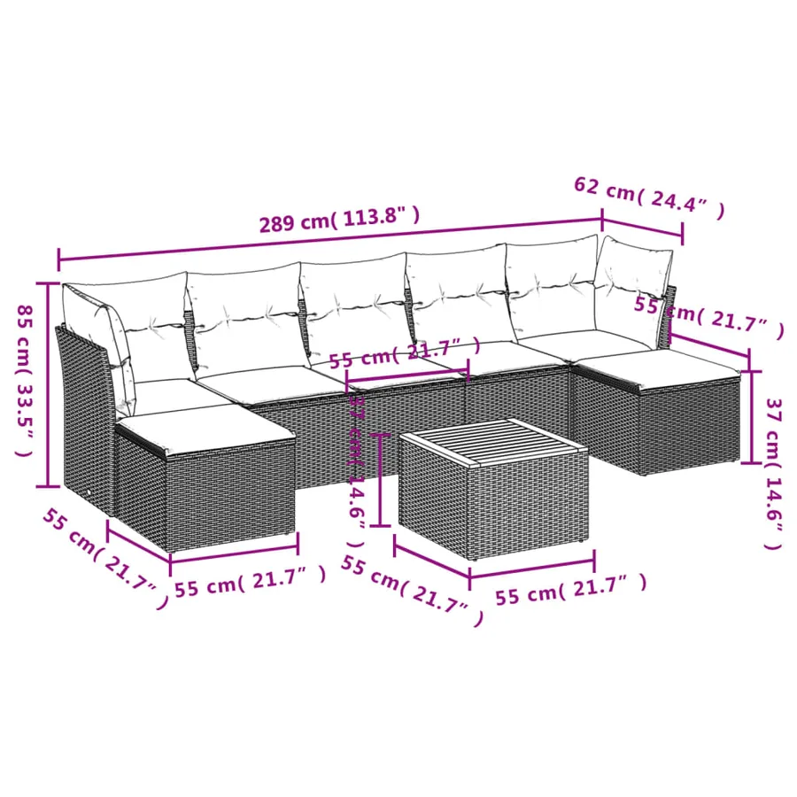 Salon de jardin avec coussins 8pcs mélange beige résine tressée - 11