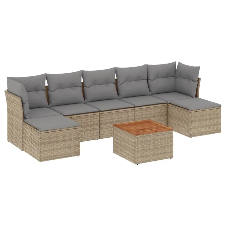 Salon de jardin avec coussins 8pcs mélange beige résine tressée - 2