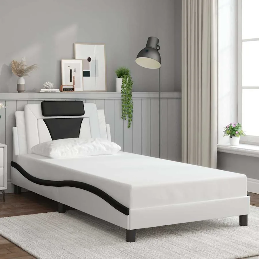 Cadre de lit Viana sans matelas blanc et noir 100x200 cm similicuir