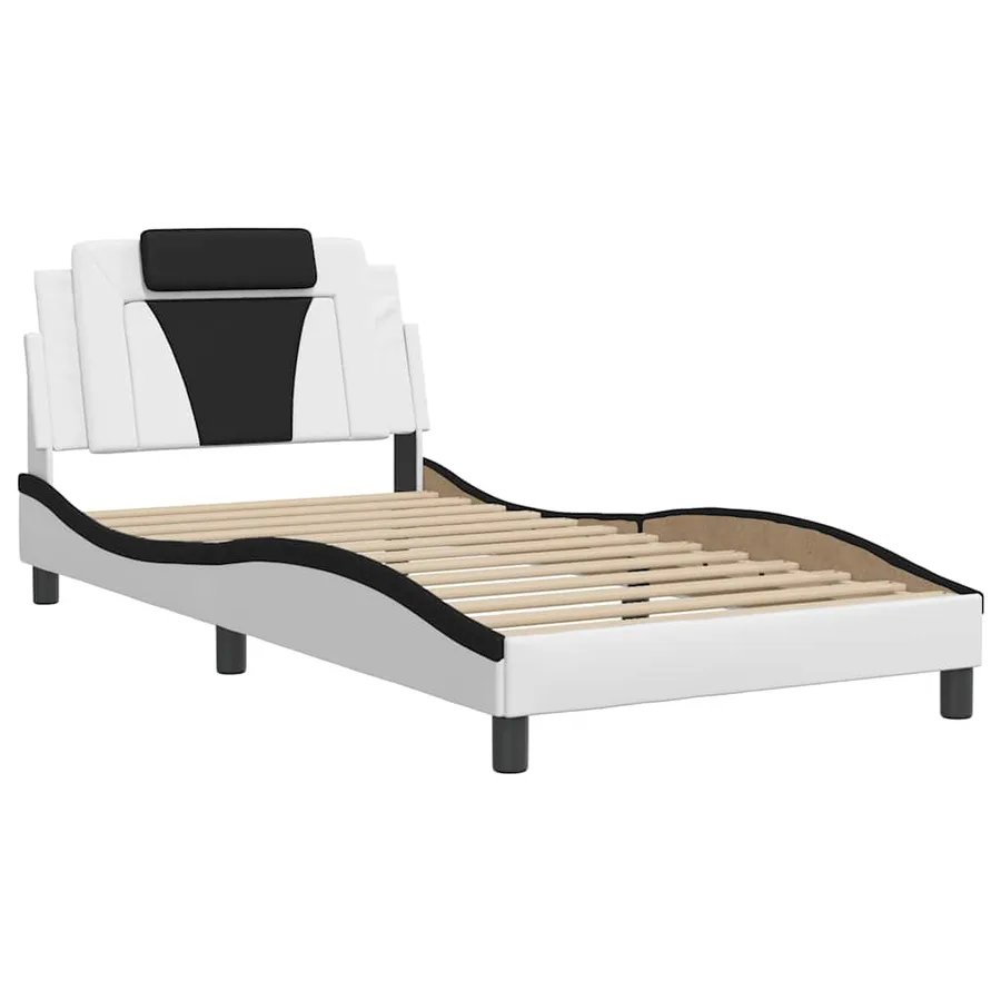 Cadre de lit Viana sans matelas blanc et noir 100x200 cm similicuir - 3