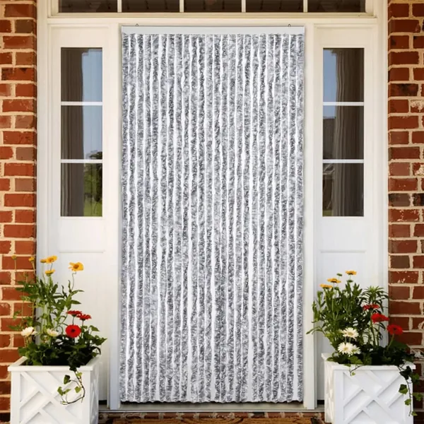 Rideau anti-mouches blanc et gris 100x230 cm chenille