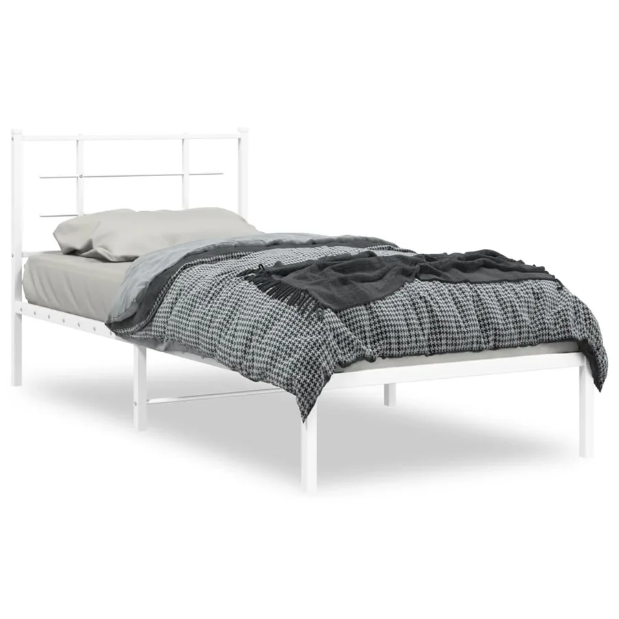 Cadre de lit métal sans matelas avec tête de lit blanc 90x200cm - 2