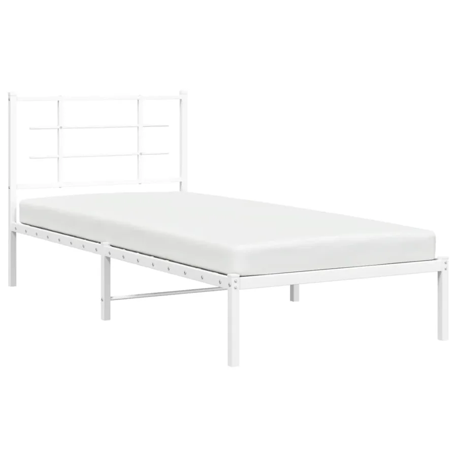 Cadre de lit métal sans matelas avec tête de lit blanc 90x200cm - 4
