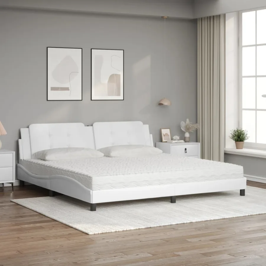 Lit avec matelas Zadar blanc 200x200 cm similicuir - 3