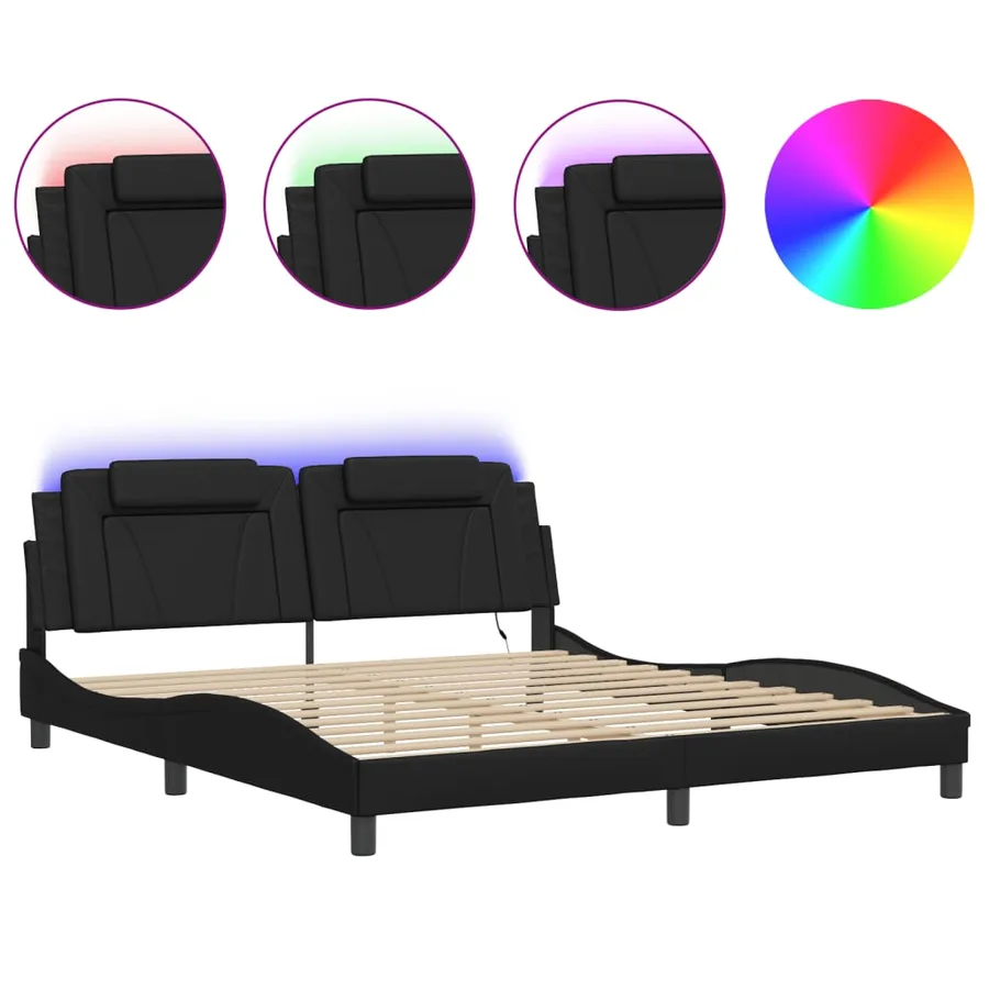 Cadre de lit Viana avec LED sans matelas noir 180x200 cm - 2