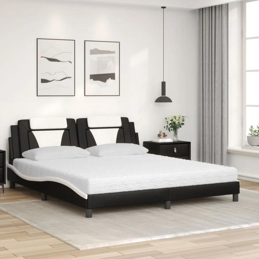 Lit Viana avec matelas noir et blanc 180x200 cm similicuir - 3