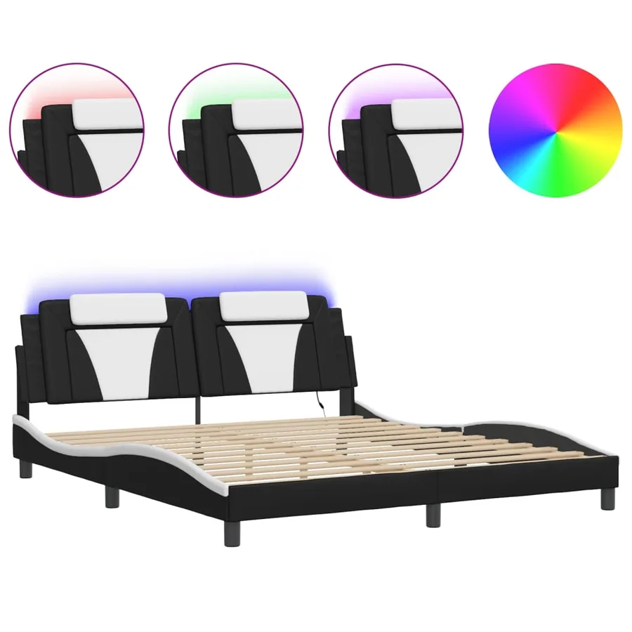 Cadre de lit Viana avec LED sans matelas noir et blanc 180x200 cm - 2