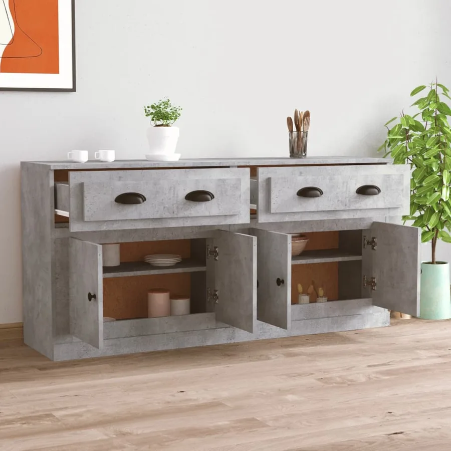 Buffets 2 pcs gris béton bois d'ingénierie - 3