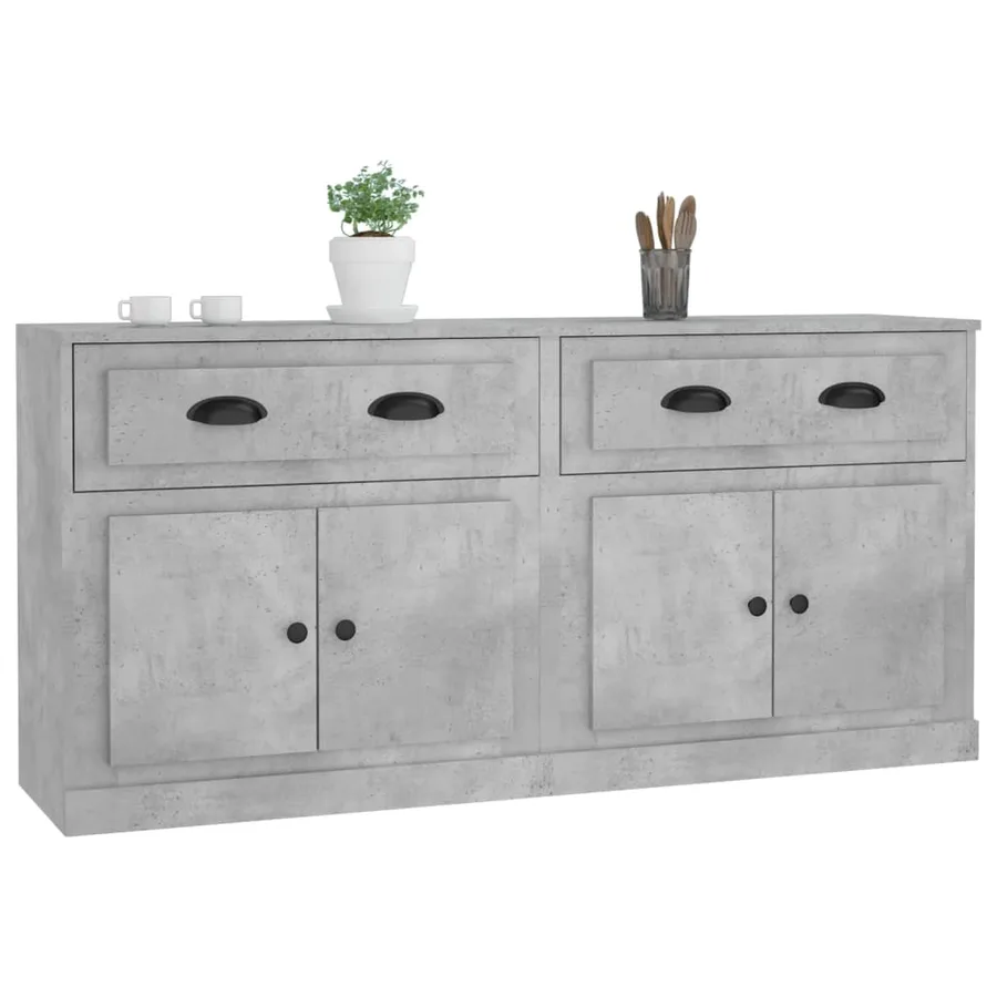 Buffets 2 pcs gris béton bois d'ingénierie - 4