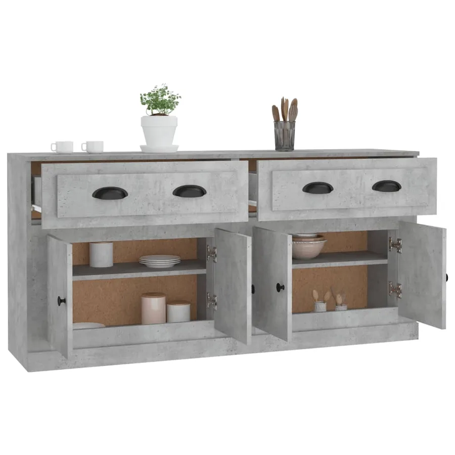 Buffets 2 pcs gris béton bois d'ingénierie - 5
