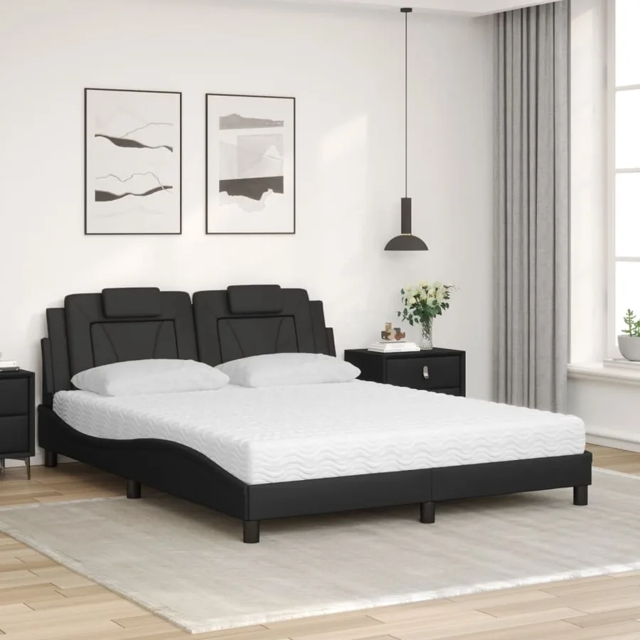 Lit Viana avec matelas noir 160x200 cm similicuir - 3