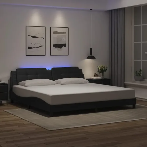 Cadre de lit avec LED sans matelas Zadar noir 200x200 cm