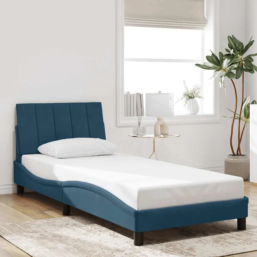 Cadre de lit sans matelas Hanko bleu 90x190 cm velours