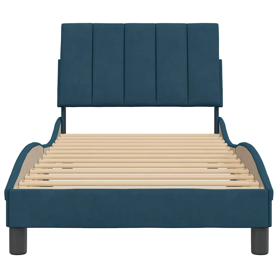 Cadre de lit sans matelas Hanko bleu 90x190 cm velours - 5