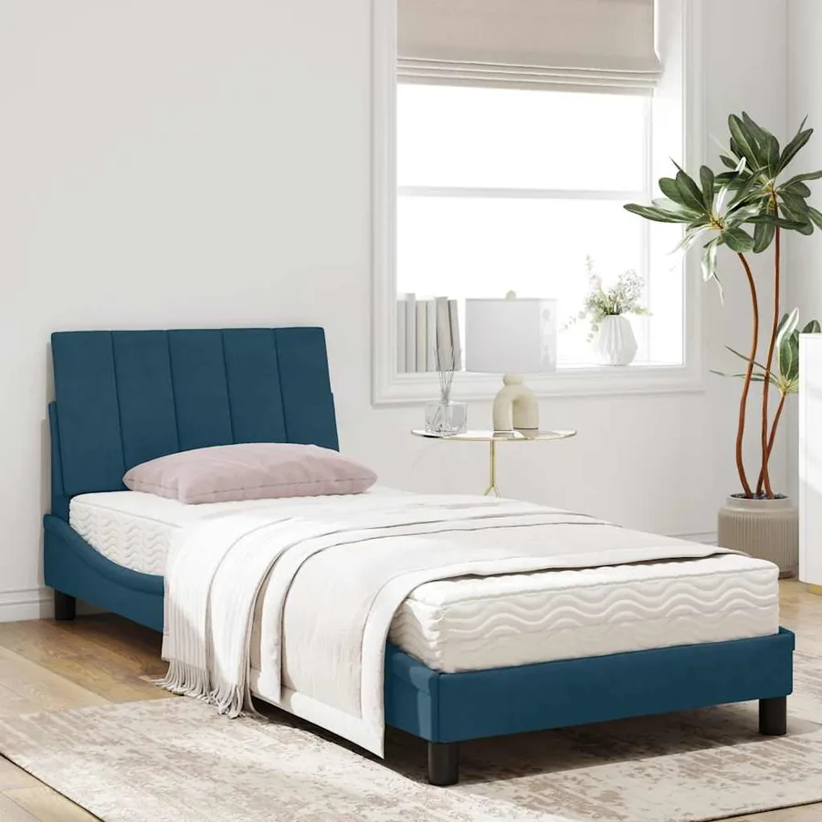 Lit avec matelas Hanko bleu 90x200 cm velours