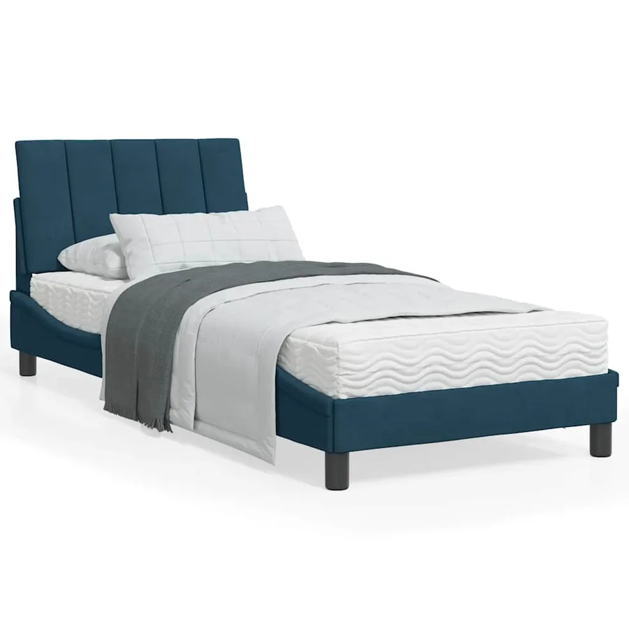 Lit avec matelas Hanko bleu 90x200 cm velours - 2