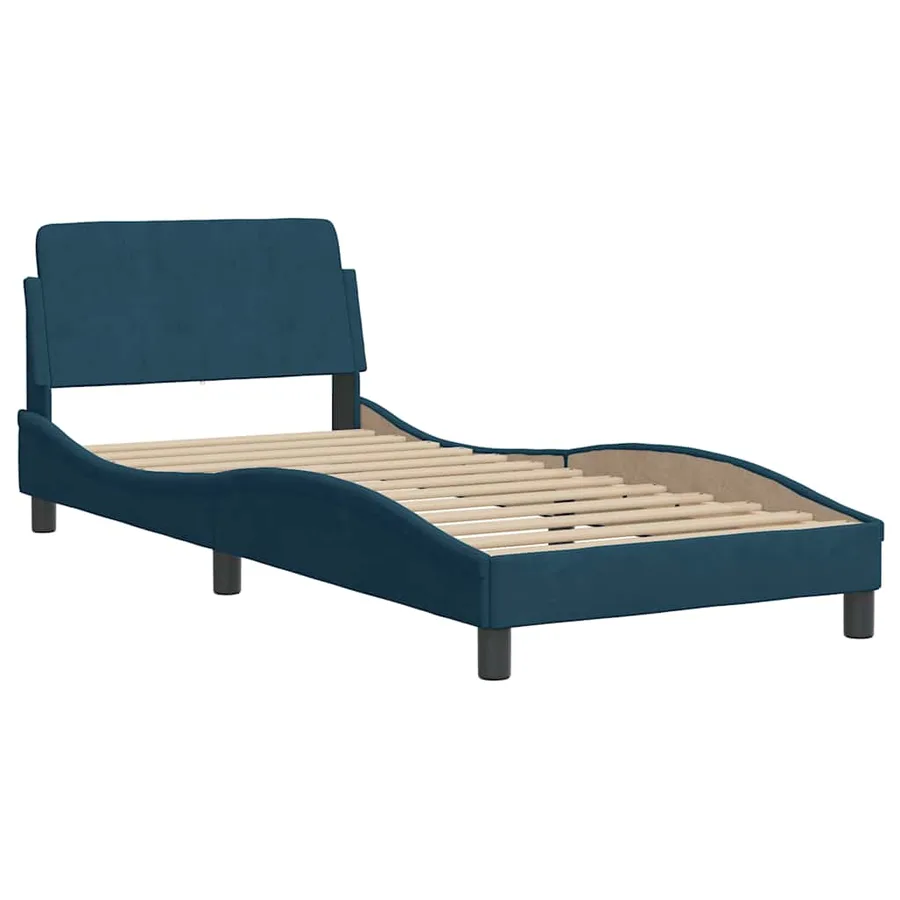 Lit avec matelas Hanko bleu 90x200 cm velours - 4