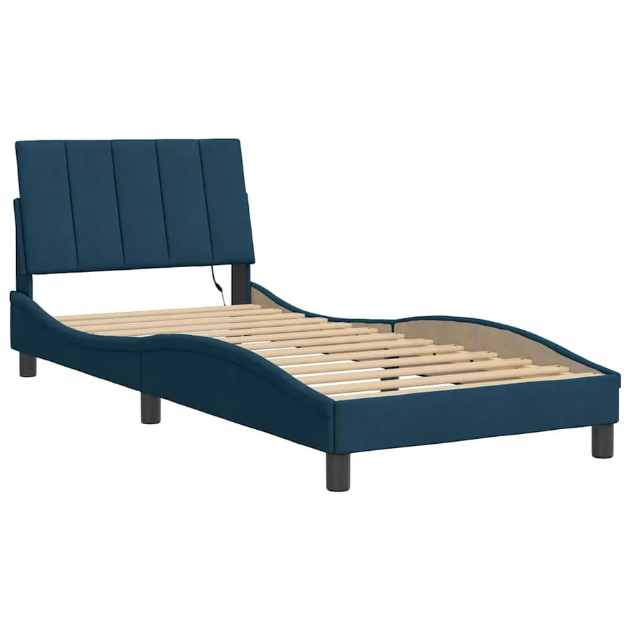 Cadre de lit avec LED sans matelas Hanko bleu 90x190 cm velours - 3