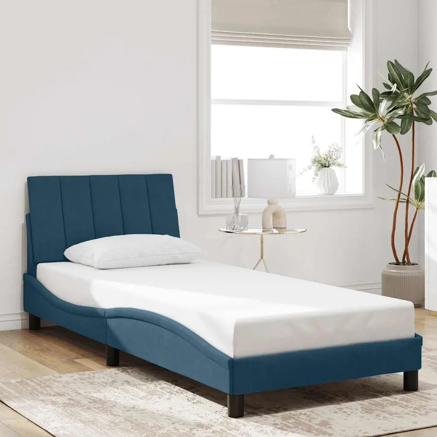 Cadre de lit avec LED sans matelas Hanko bleu 90x190 cm velours - 4