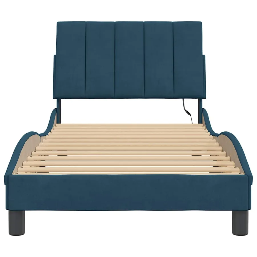 Cadre de lit avec LED sans matelas Hanko bleu 90x190 cm velours - 6