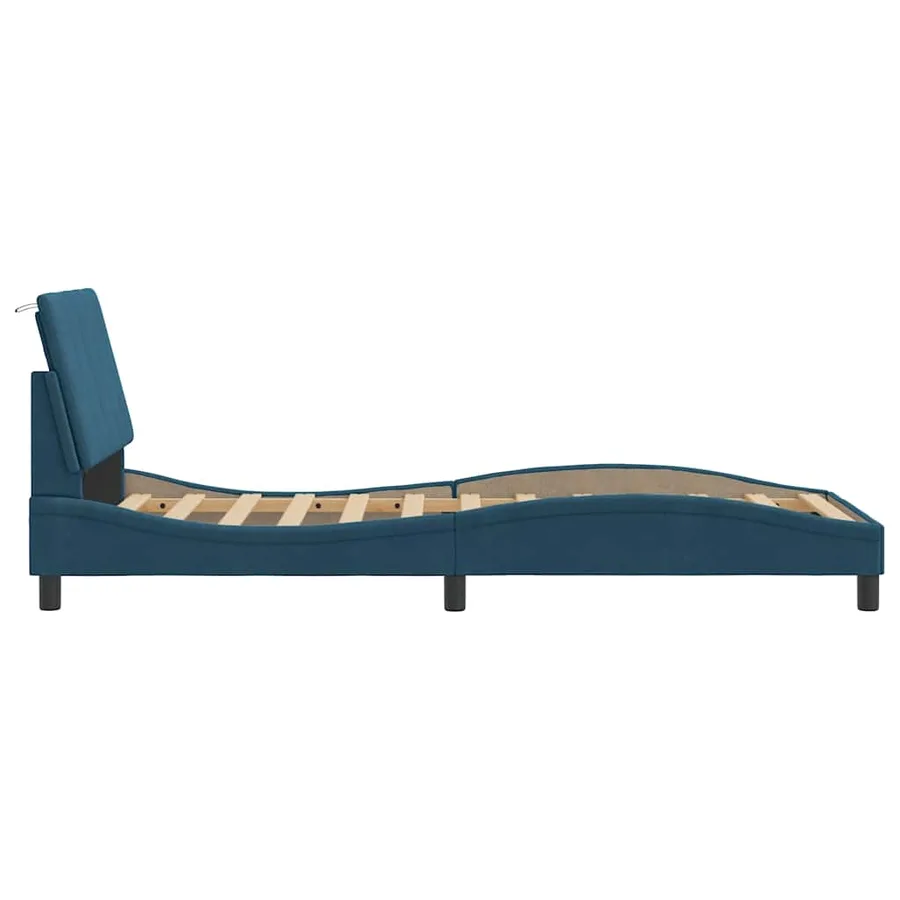Cadre de lit avec LED sans matelas Hanko bleu 90x190 cm velours - 8