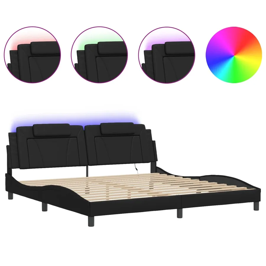 Cadre de lit Viana avec LED sans matelas noir 200x200 cm - 2