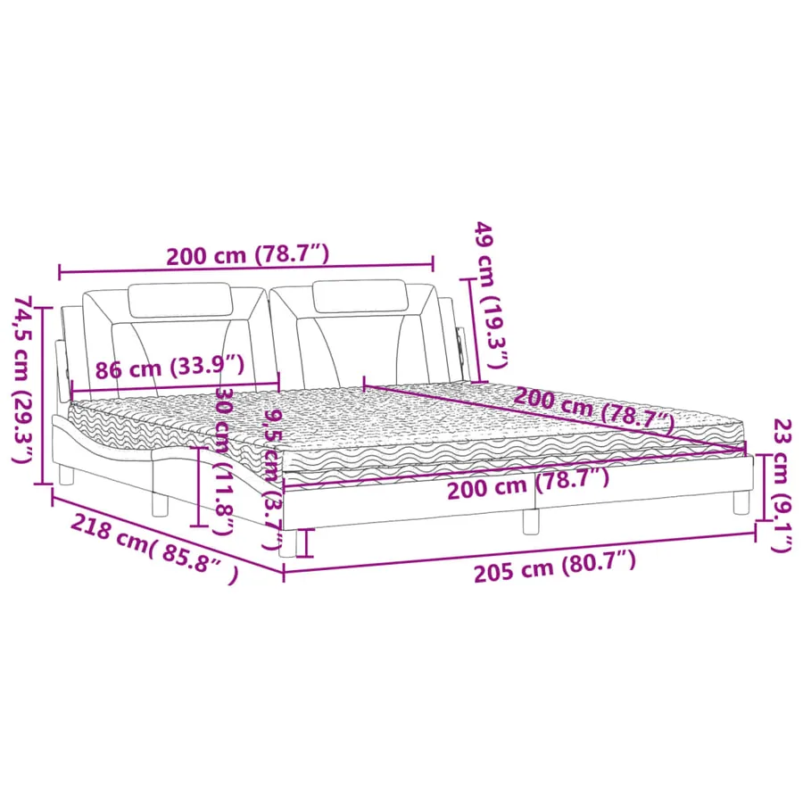 Lit Viana avec matelas noir 200x200 cm similicuir - 11
