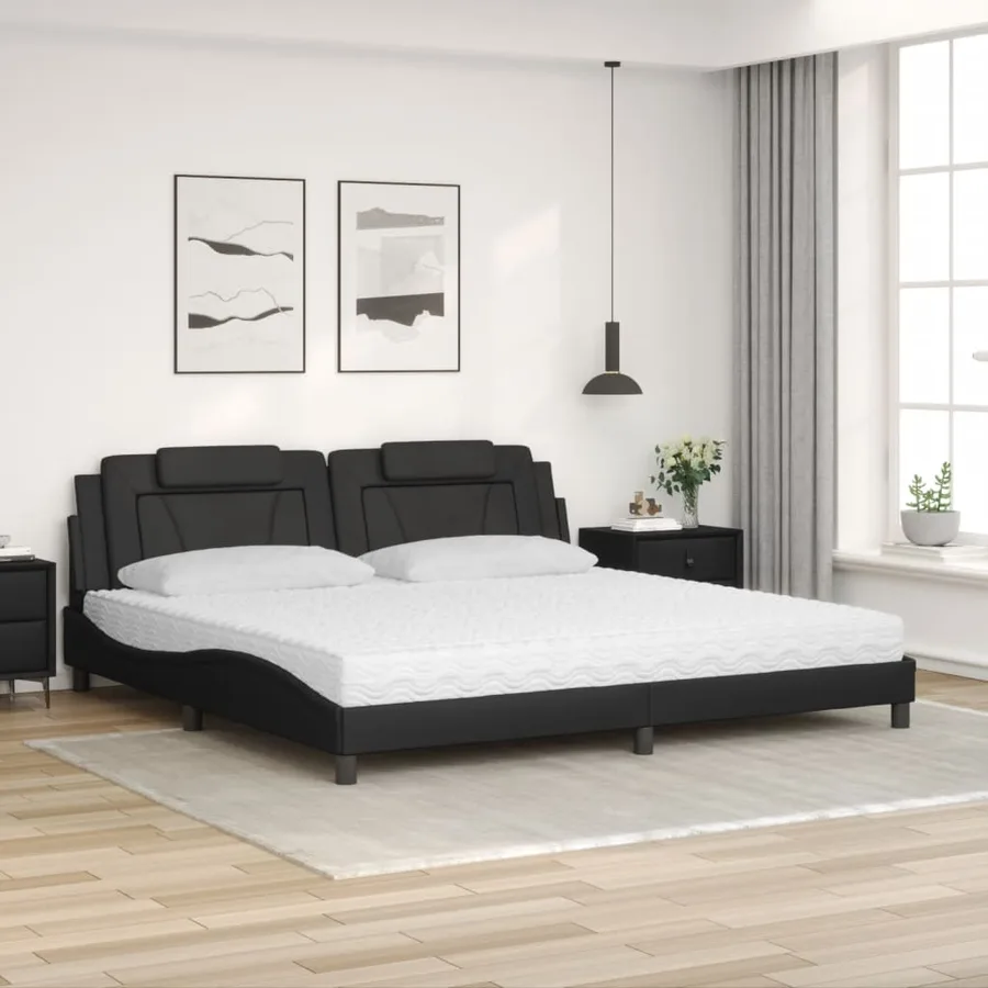Lit Viana avec matelas noir 200x200 cm similicuir - 3