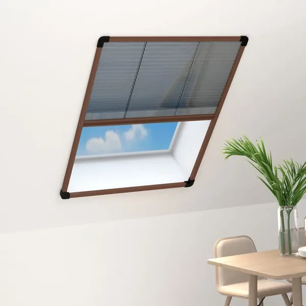Moustiquaire plissée pour fenêtre Aluminium Marron 60x80 cm