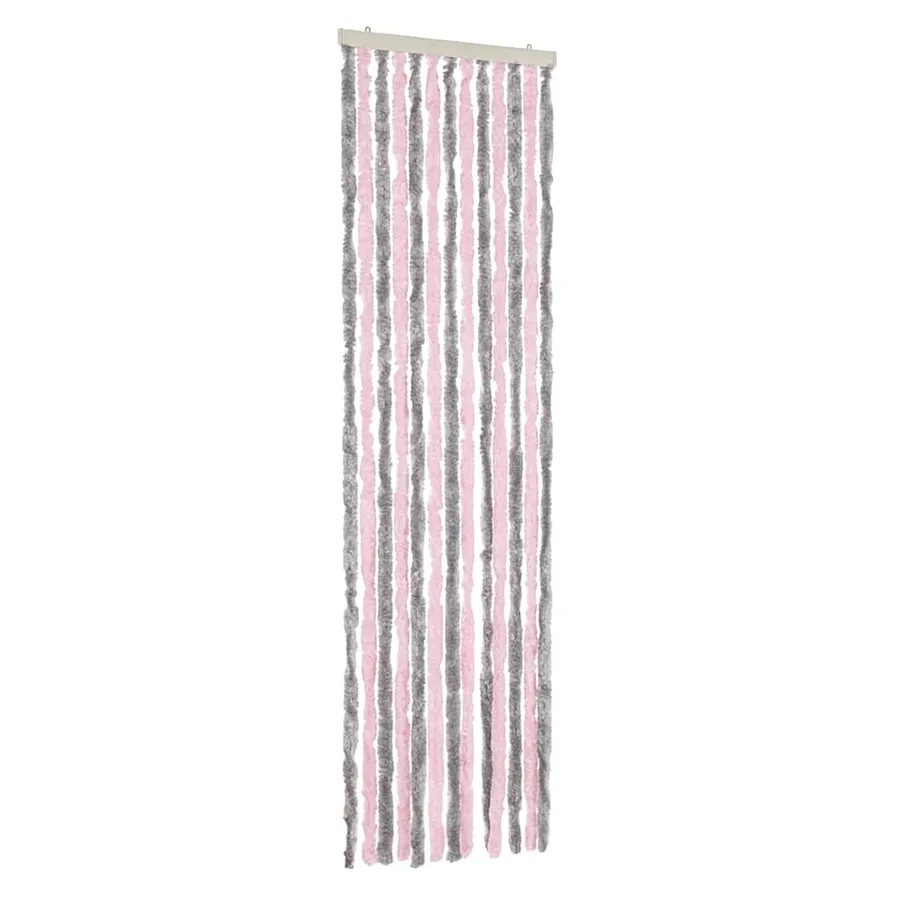 Rideau anti-mouches gris argenté et rose 56x185 cm chenille - 2