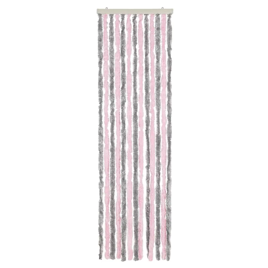 Rideau anti-mouches gris argenté et rose 56x185 cm chenille - 3