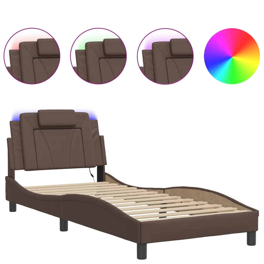 Cadre de lit Viana avec LED sans matelas marron 80x200 cm - 2