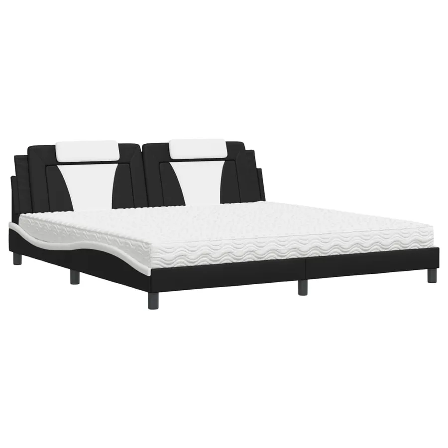 Lit Viana avec matelas noir et blanc 200x200 cm similicuir - 2