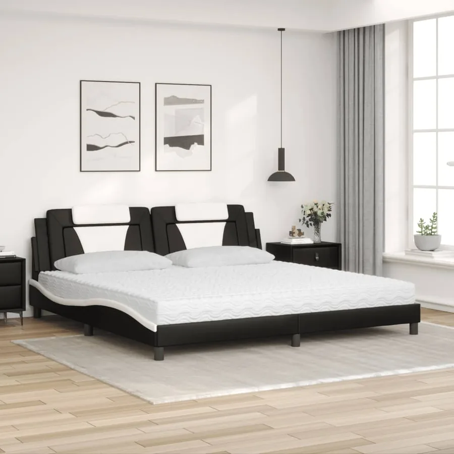 Lit Viana avec matelas noir et blanc 200x200 cm similicuir - 3