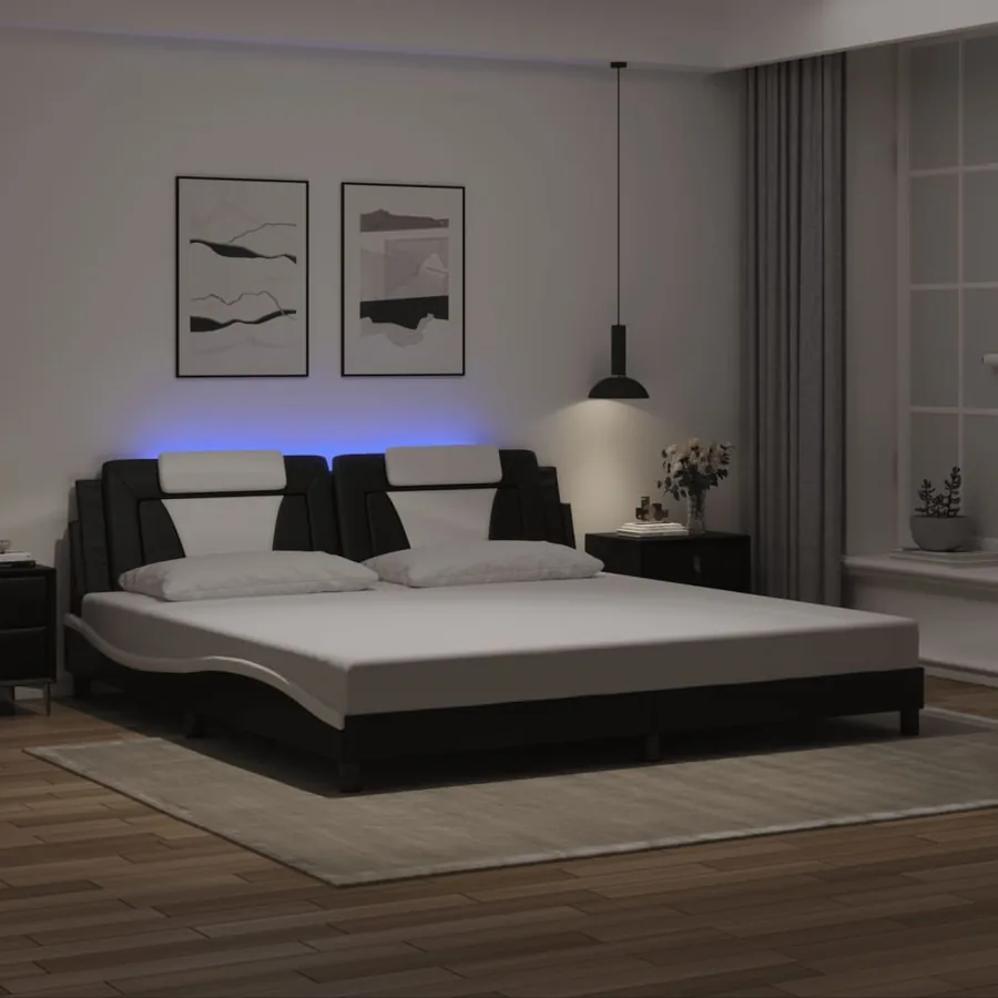Cadre de lit Viana avec LED sans matelas noir et blanc 200x200 cm