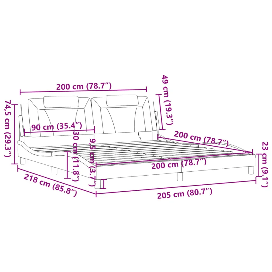 Cadre de lit Viana avec LED sans matelas noir et blanc 200x200 cm - 16