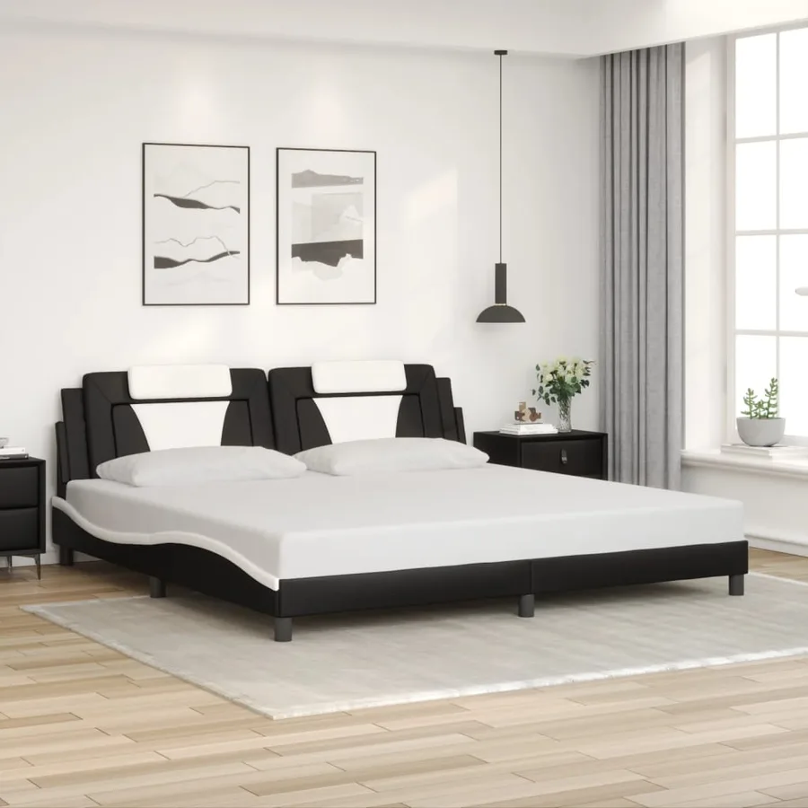 Cadre de lit Viana avec LED sans matelas noir et blanc 200x200 cm - 3