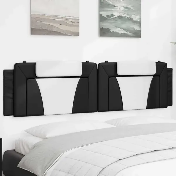 Coussin de tête de lit Viana noir et blanc 200 cm similicuir
